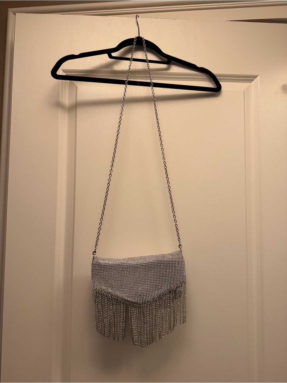 Silver Fringe Evening Crossbody Bag
